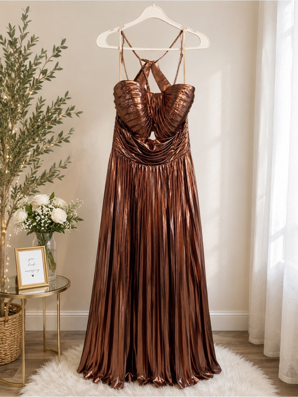 JULIET FORMAL GOWN, BRONZE SIZE 10 BRAND NEW WITH TAGS